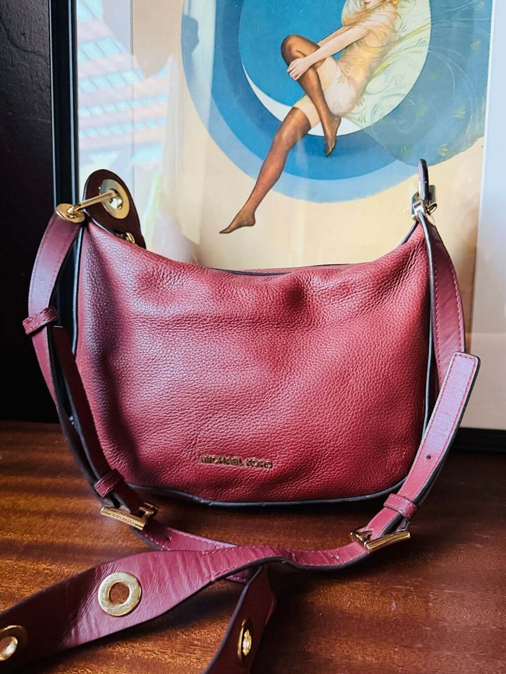 Michael Kors Pebble Leather Crossbody Bag Brick Red